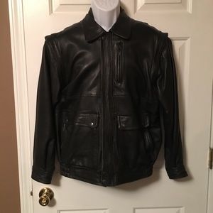 Vtg Black Leather Jacket Coat Vest Motorcycle Removable Sleeves Megatex 44 80’s.